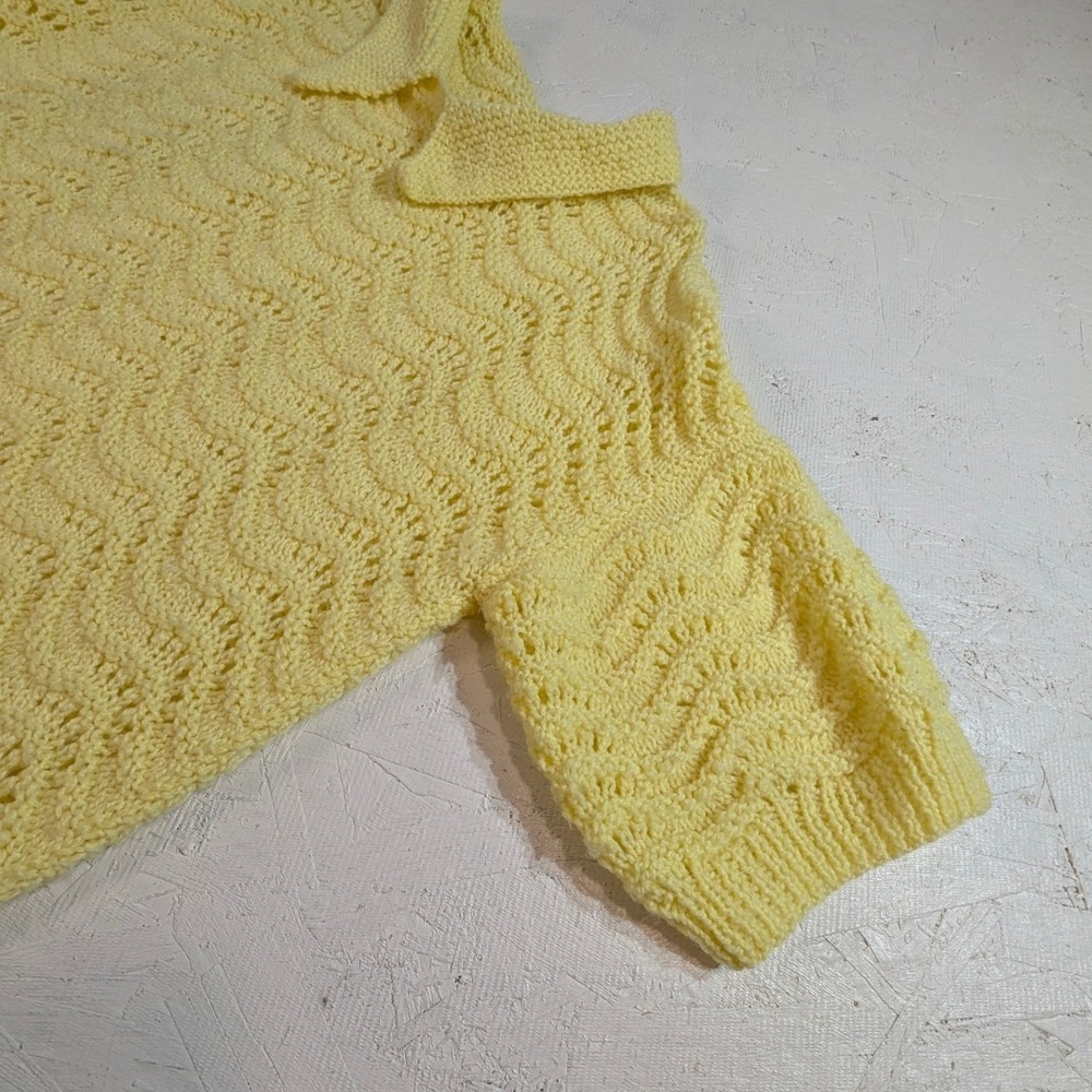 Vintage Yellow Knit Polo Shirt Short Sleeve Crochet Lace Womens READ - Picture 5 of 10